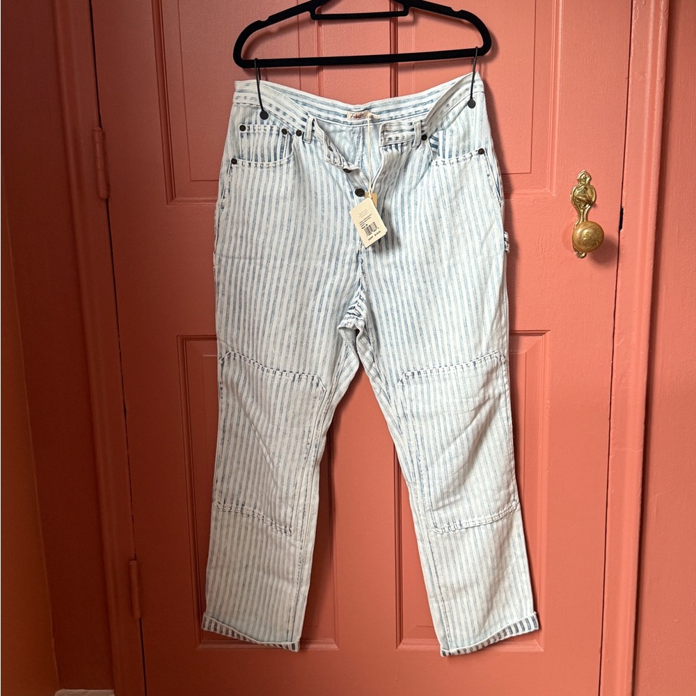 Faherty Blue and White Striped Straight Leg Jeans